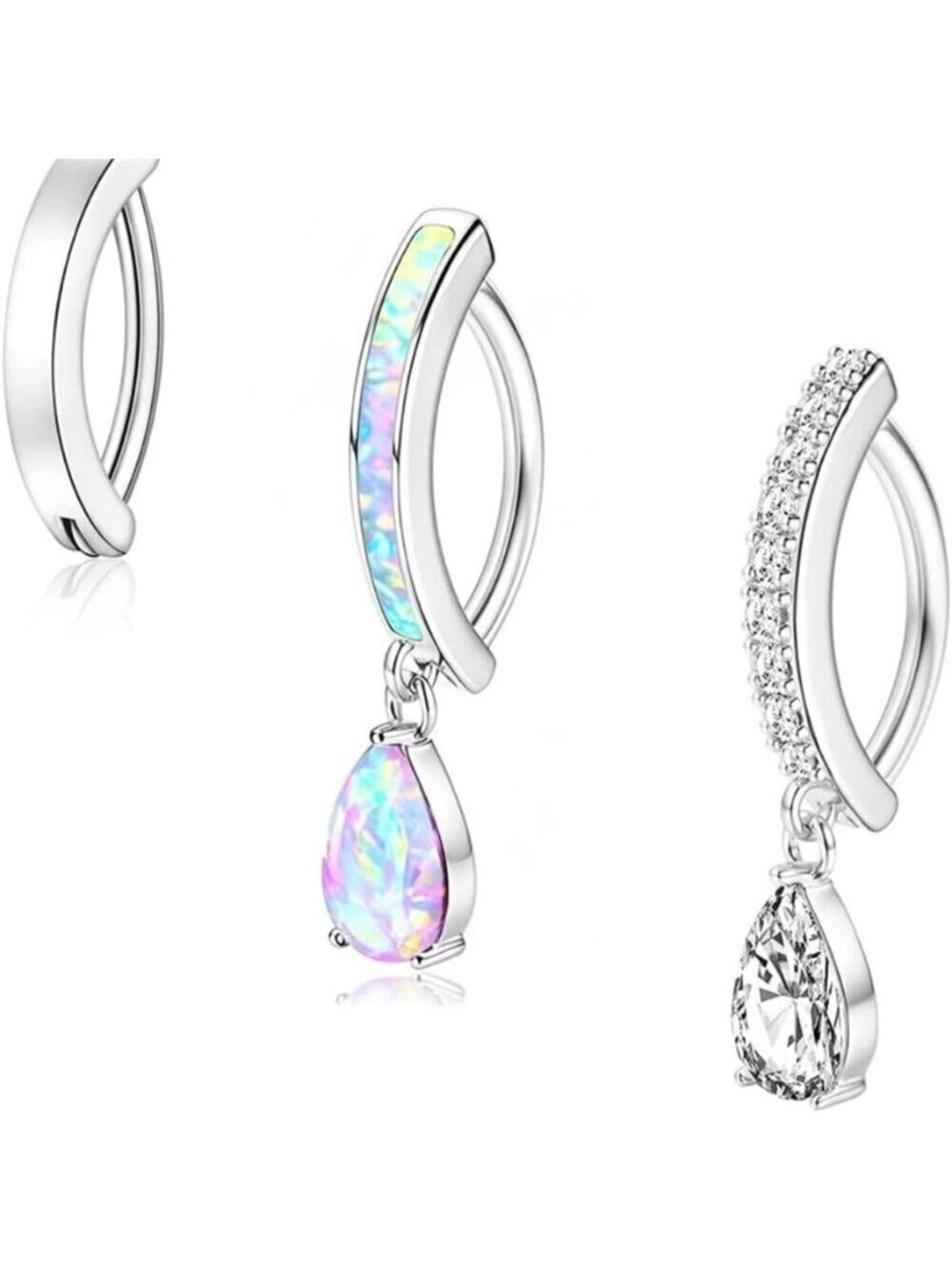 3pcs Belly Button Ring Set Hypoallergenic Stainless Steel with Opal